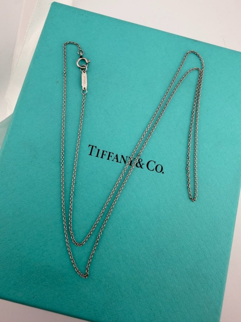 Tiffany & Co. Platinum Chain Necklace 19in Signed Fine Link Layering Excellent